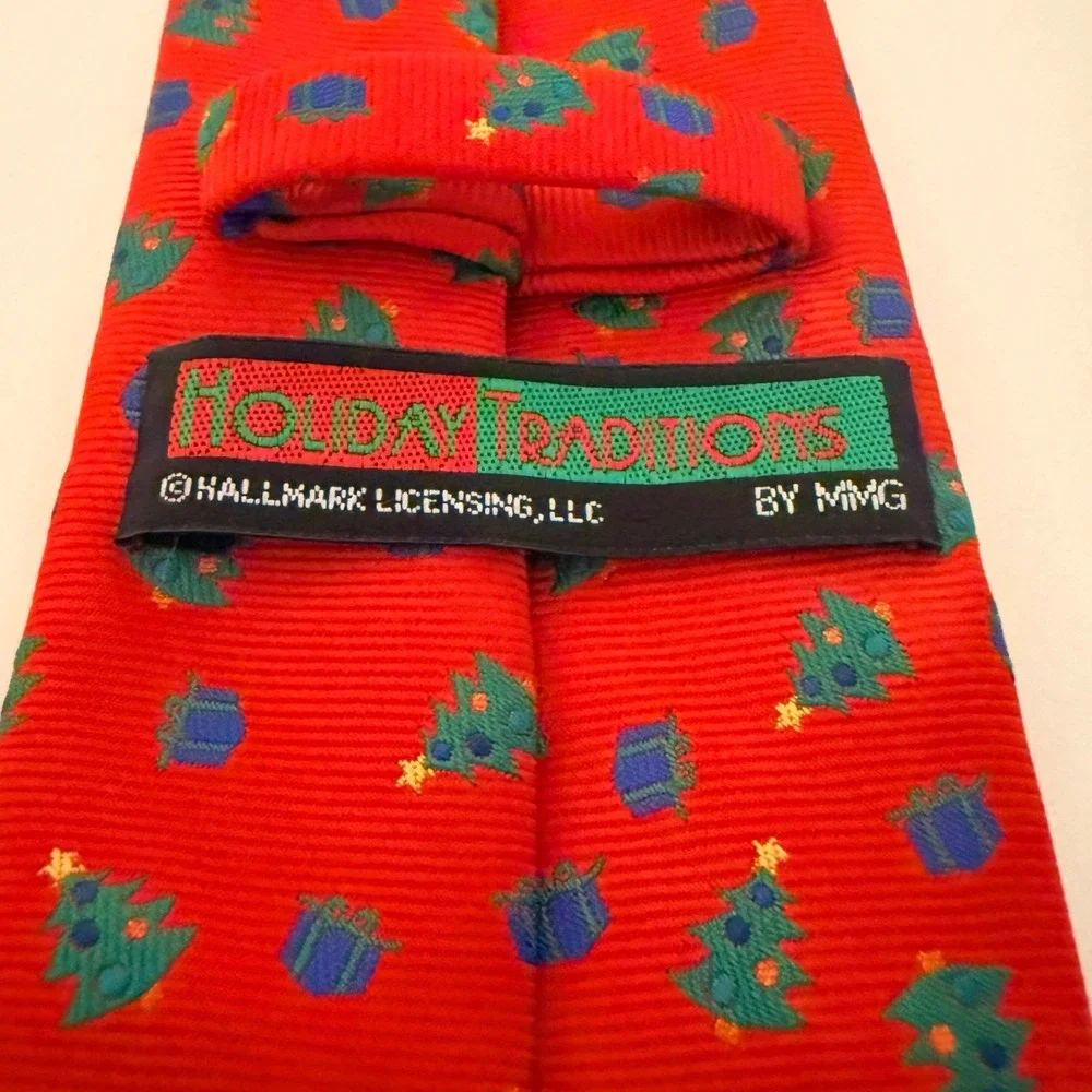 Hallmark Christmas Tree Necktie Gift Woven Print Holiday Festive Novelty Classic